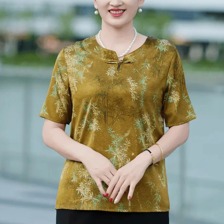 9169-短袖复古女装时尚夏季印花时尚小衫衬衫国风【E仓】