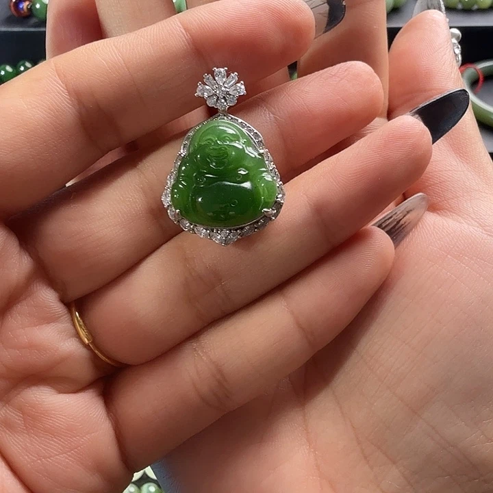 和田玉（碧玉）银S925镶嵌颈饰