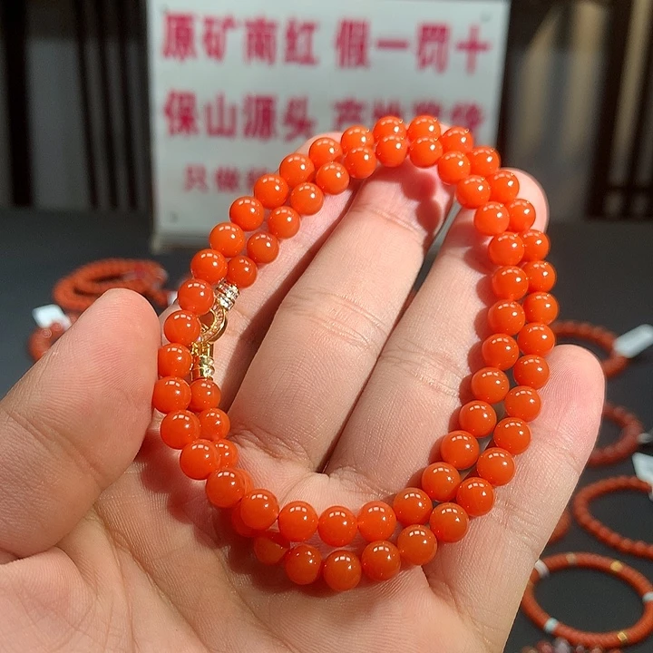 满***雯南红玛瑙未镶嵌多圈6-7mm项链