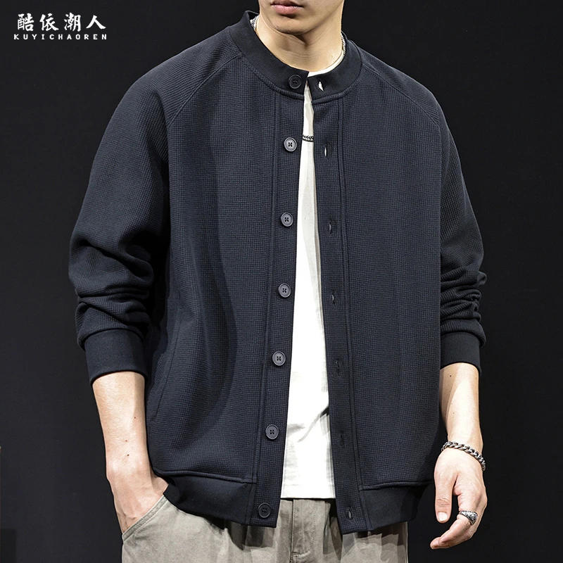 重磅加绒单排开衫卫衣男外套2025新款秋冬潮牌宽松大码休闲华夫格