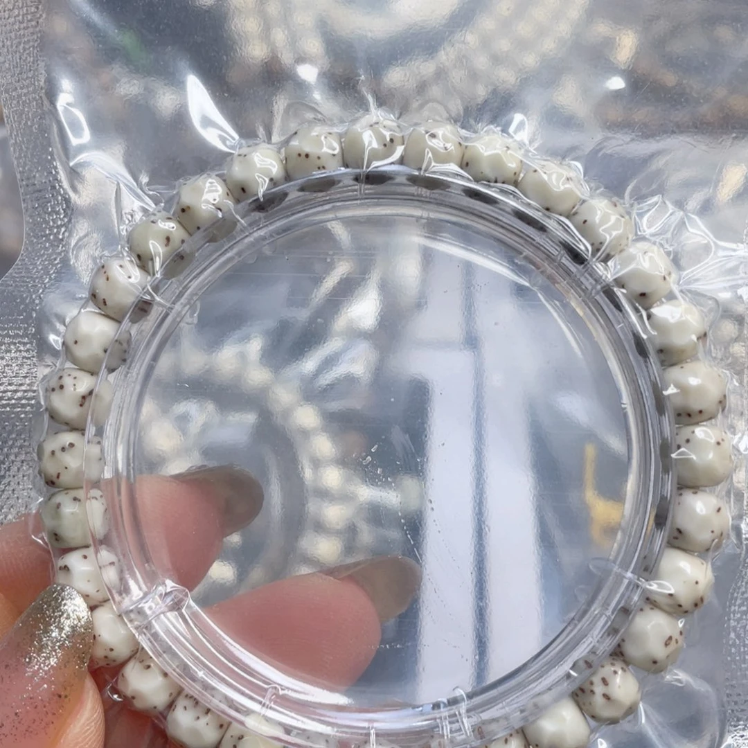 手串星月菩提原生态骨瓷白大留白手工雕刻无相手串尺寸8