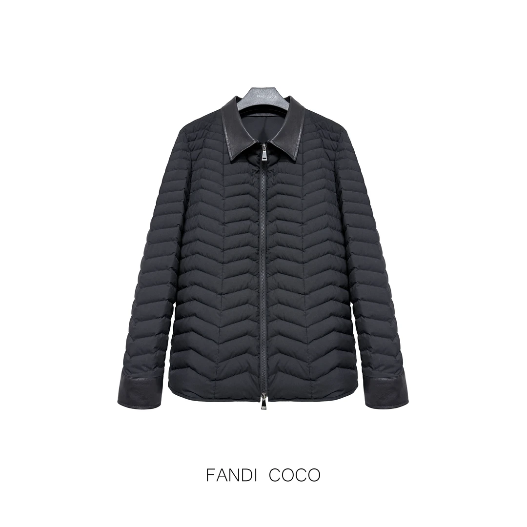 FANDI COCO "初朴" 条纹百搭翻领95鹅绒短款外套 25A325