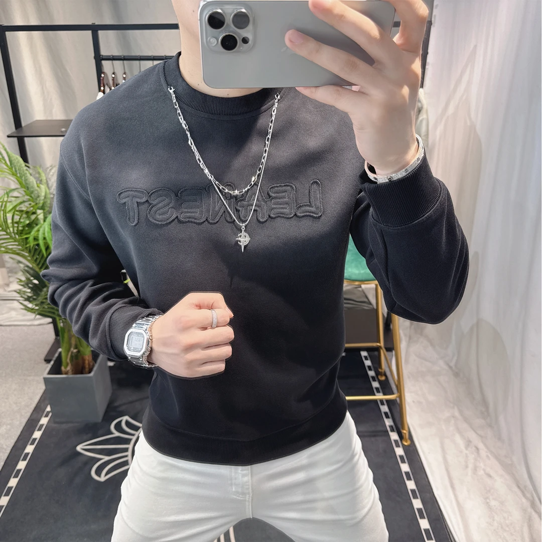 欧洲站男士时尚个性圆领长袖刺绣个性卫衣2025新款设计感渐变上衣