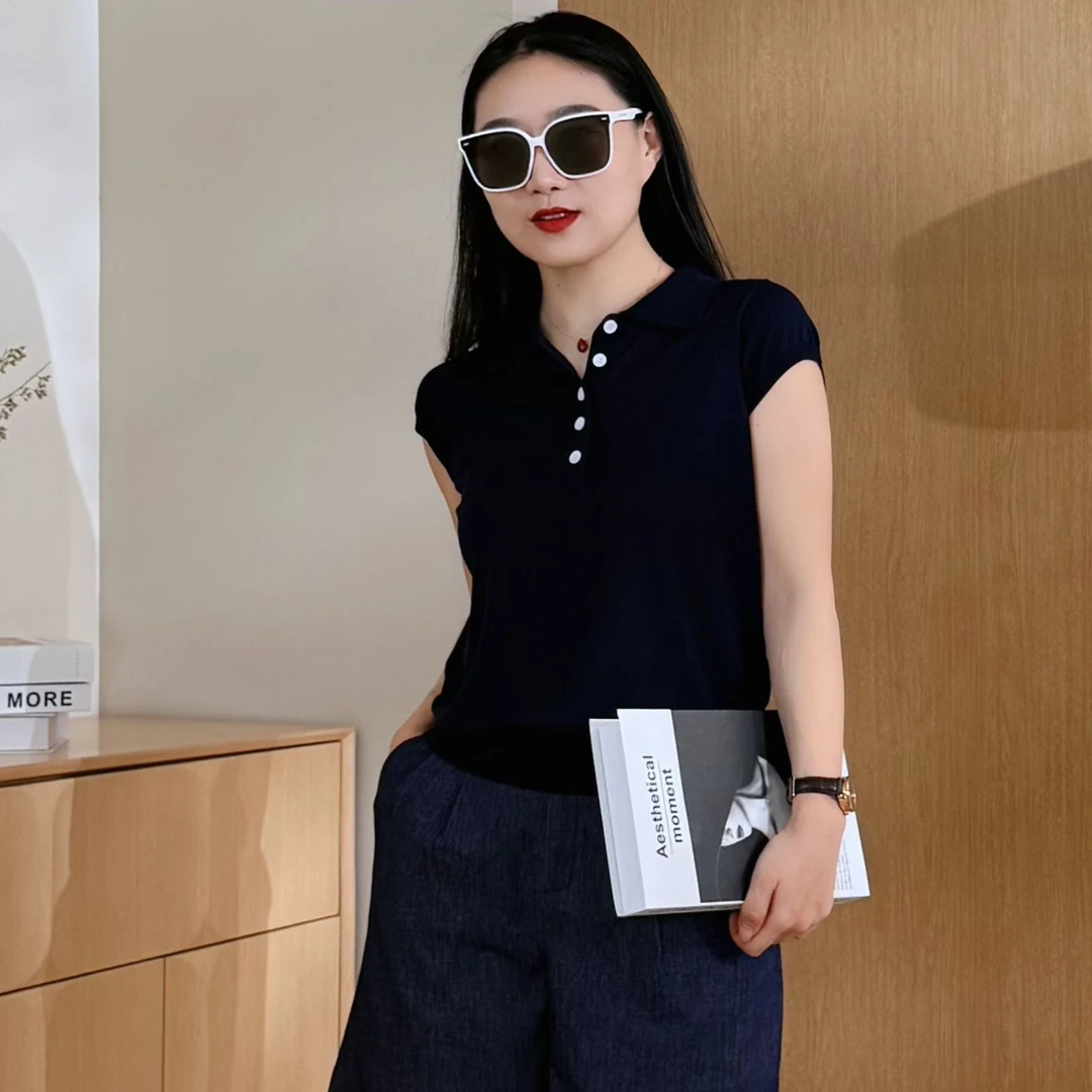 WMRJ高级时尚百搭天丝醋酸舒适Polo针织衫