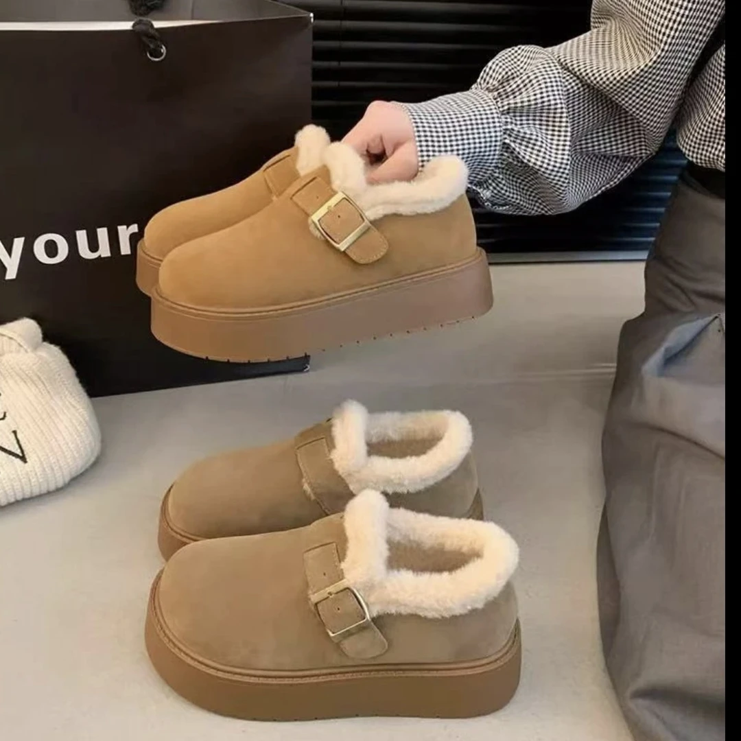 2025博肯鞋居家厚底加绒加厚雪地鞋外穿防滑耐磨保暖女鞋棉鞋