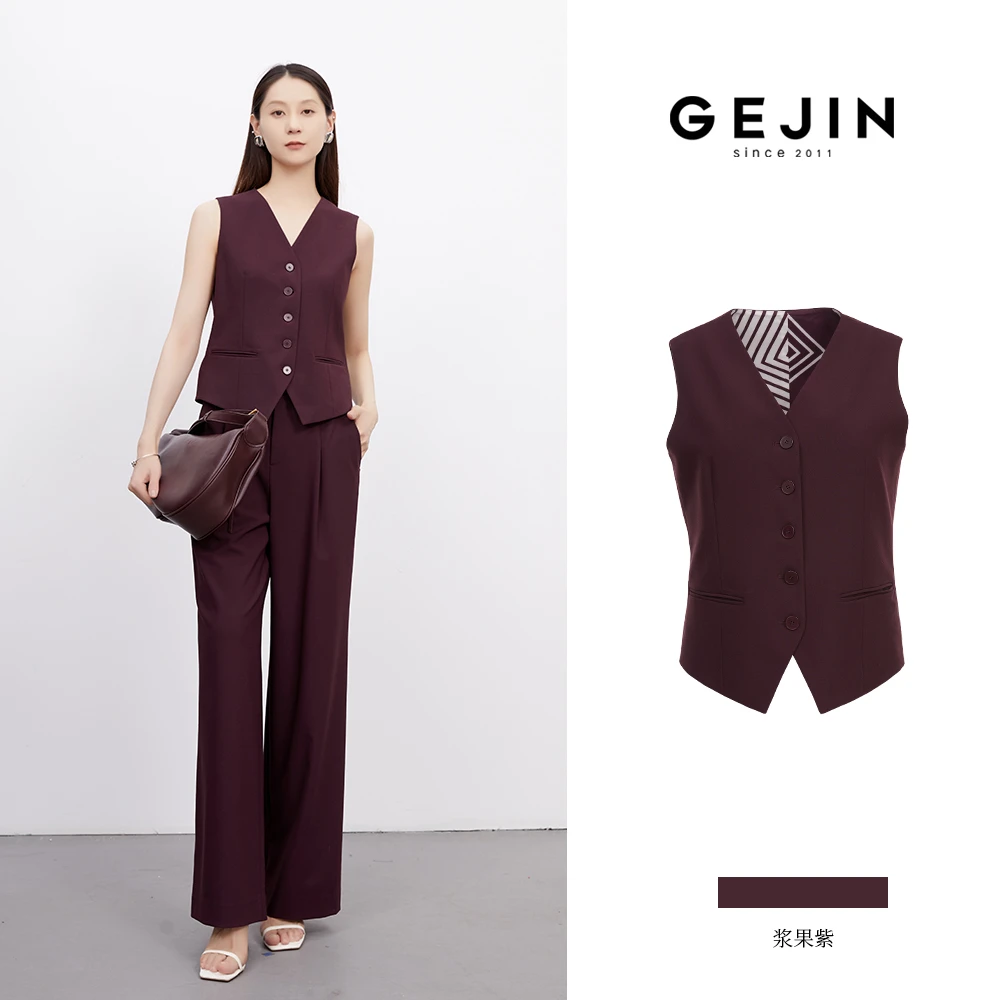 GEJIN/歌锦新款V领时尚纯色百搭休闲马甲上衣GJ32572585a