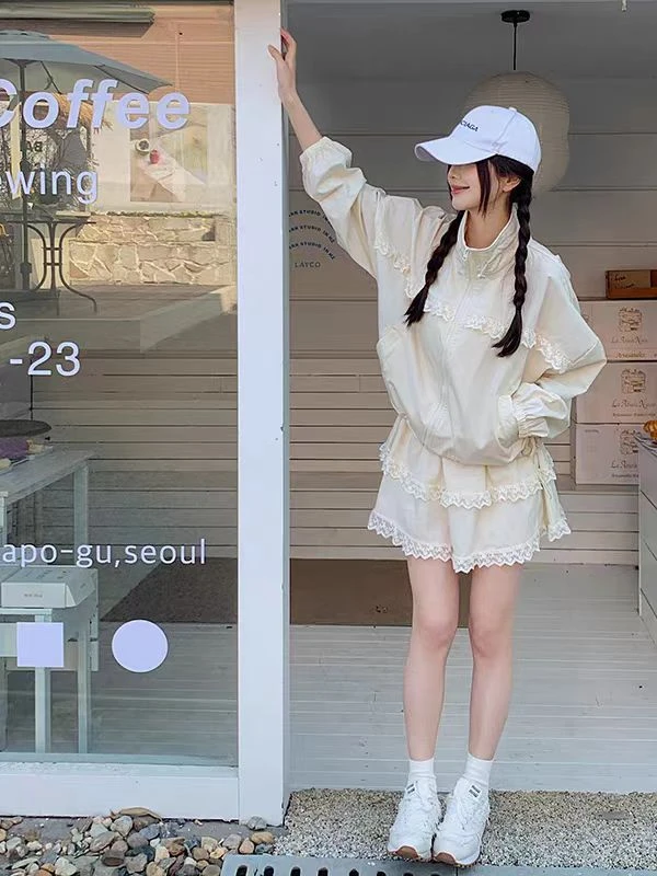 欧美风休闲时尚套装甜美轻熟风衬衫学院风法式蕾丝