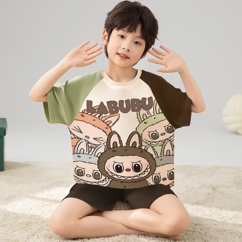 儿童睡衣薄款夏季男童纯棉短袖家居服新款拉布布男孩大童全棉套装
