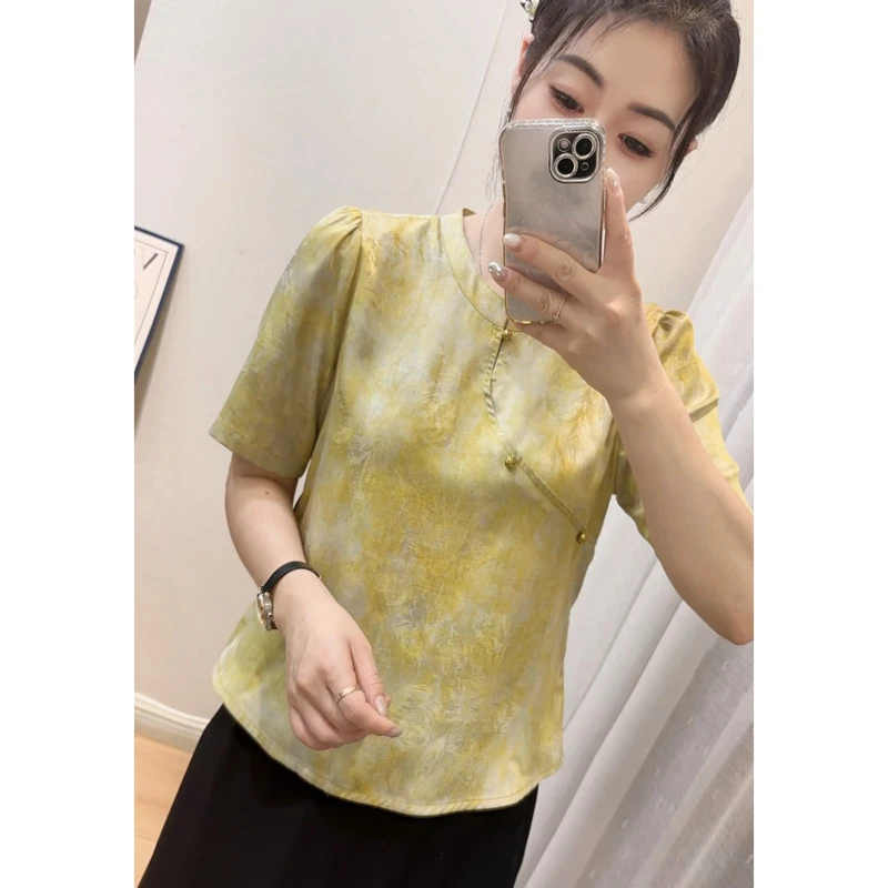 典雅花色新中式短袖小衫25-191