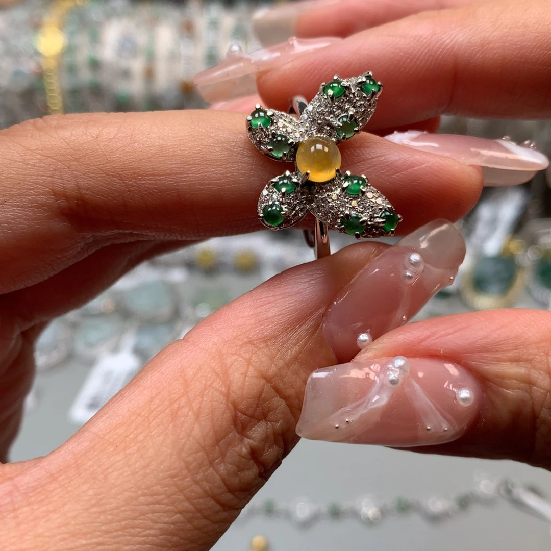 翡翠戒指银S925镶嵌戒指6