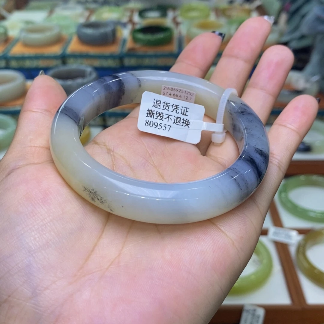 和田玉未镶嵌手镯和田玉楼兰三色籽青花5758