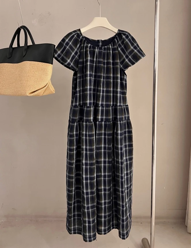 FUJIA STYLE新款时尚百搭简约气质休闲格子连衣裙Q5023
