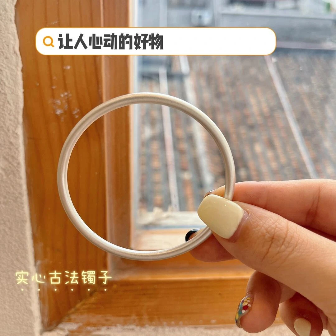 足银手镯 9999足银手镯女古法素圈光面描金年轻银镯子礼物送女友