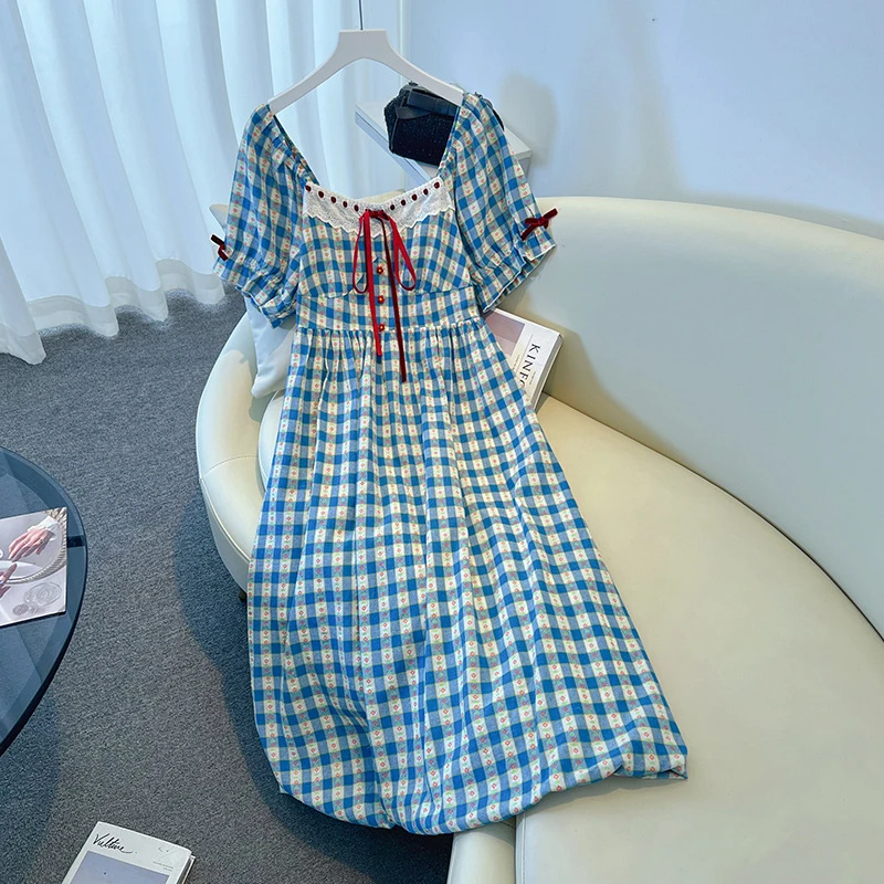 【66902】130-350斤大码女装胖mm夏新款田园风格纹收腰连衣裙小清新