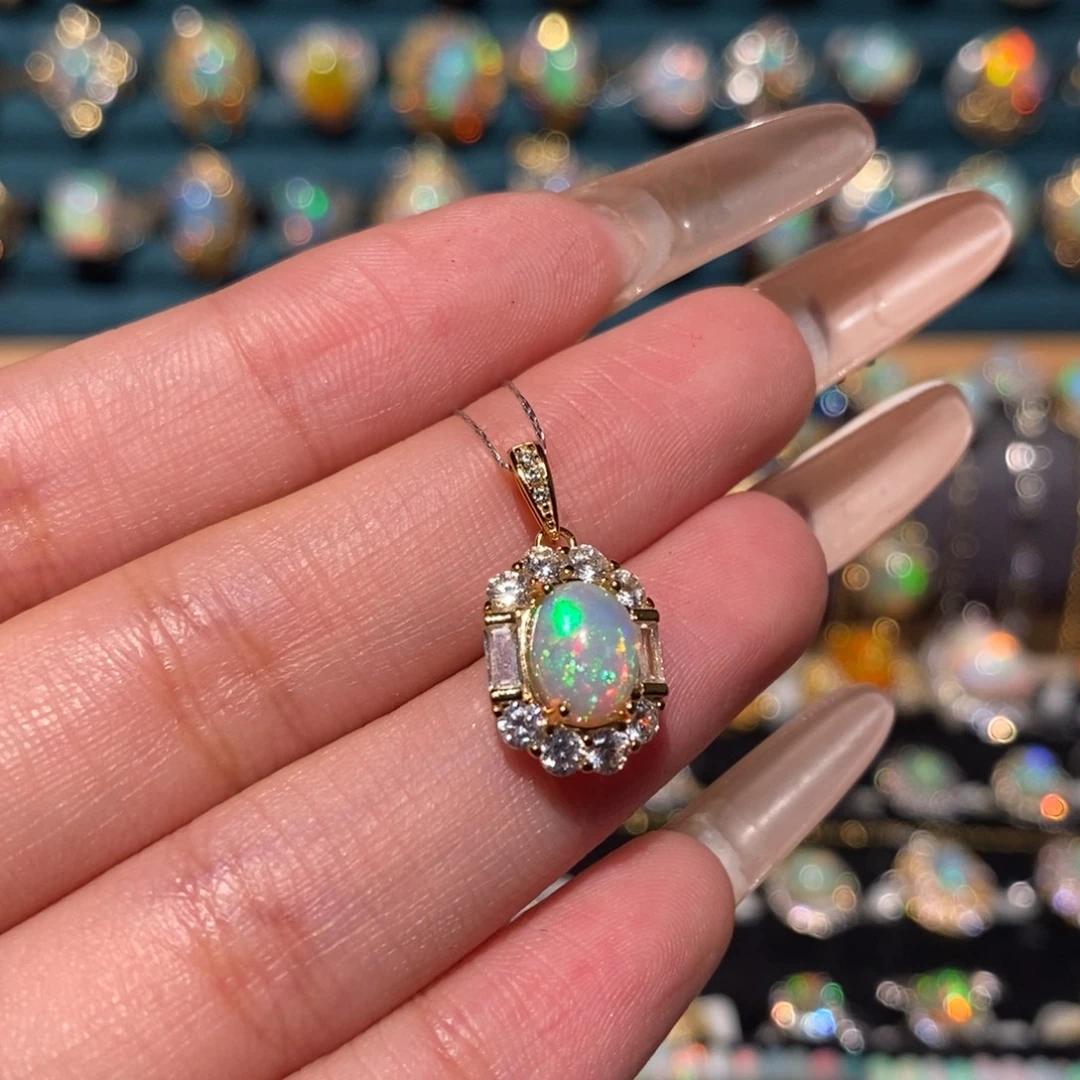 槐***序欧泊银S925镶嵌吊坠