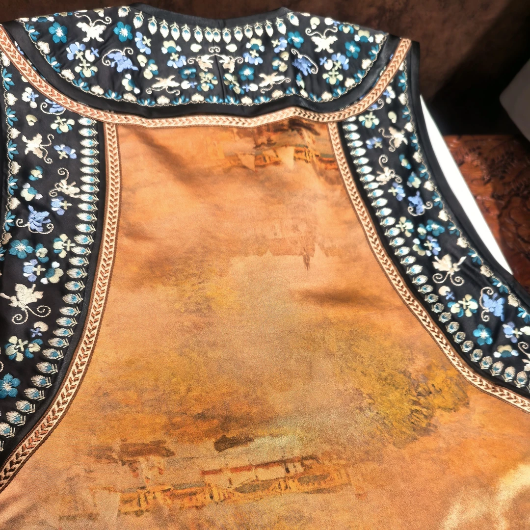 复古新中式手工高定手推绣满绣香云纱马甲