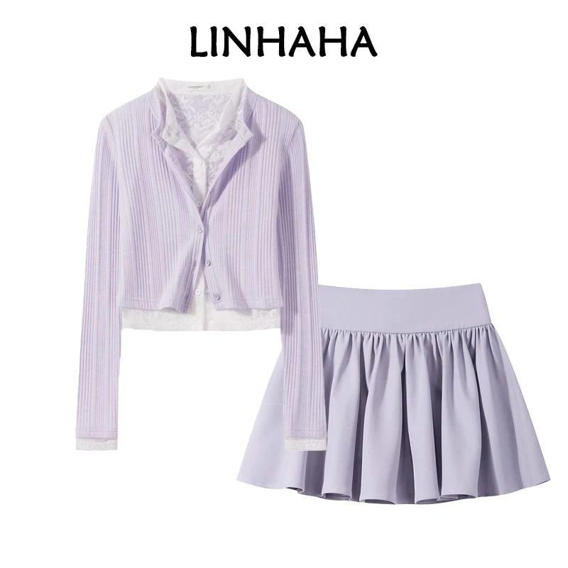 时尚纯欲蕾丝内搭开衫高级感女款2025春季新款显瘦半身短裙三件套