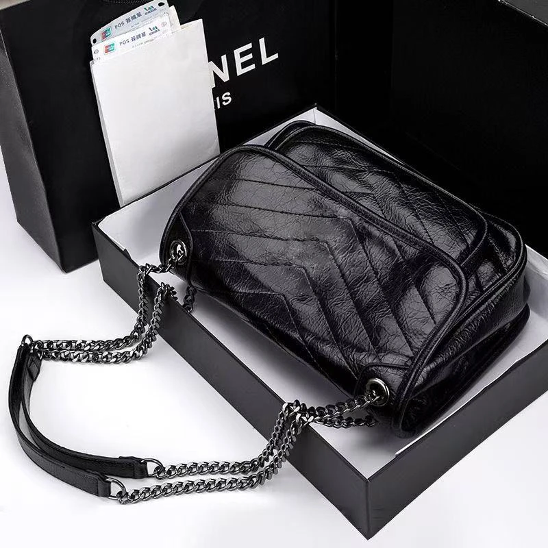 044流浪包高级感真皮女包时尚斜挎包2025新款皱皮链条包