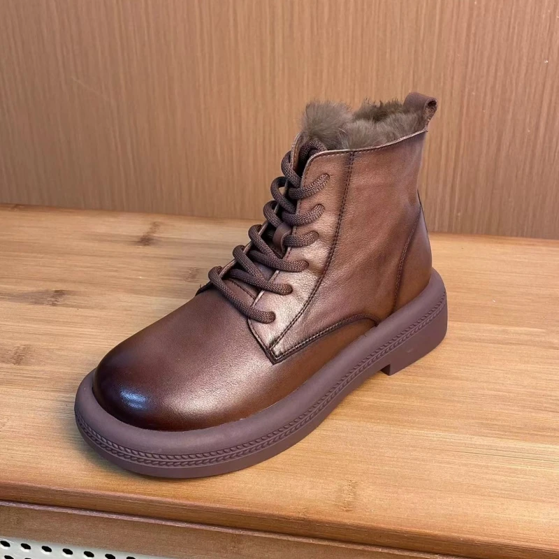 听纯【现货】断码缺号真皮兔毛马丁靴女复古女短靴棉靴雪地靴22818