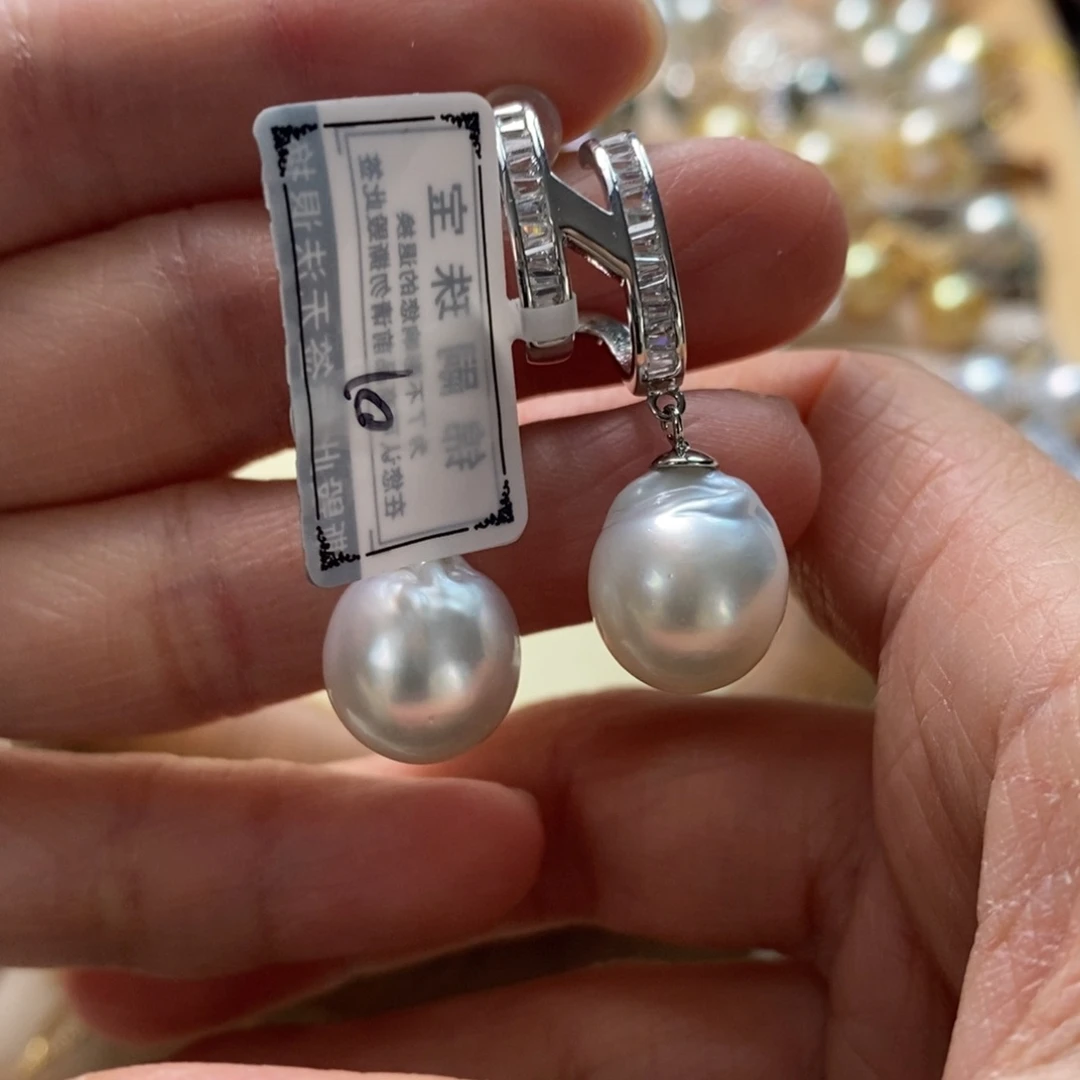 海水珍珠耳饰银S925镶嵌