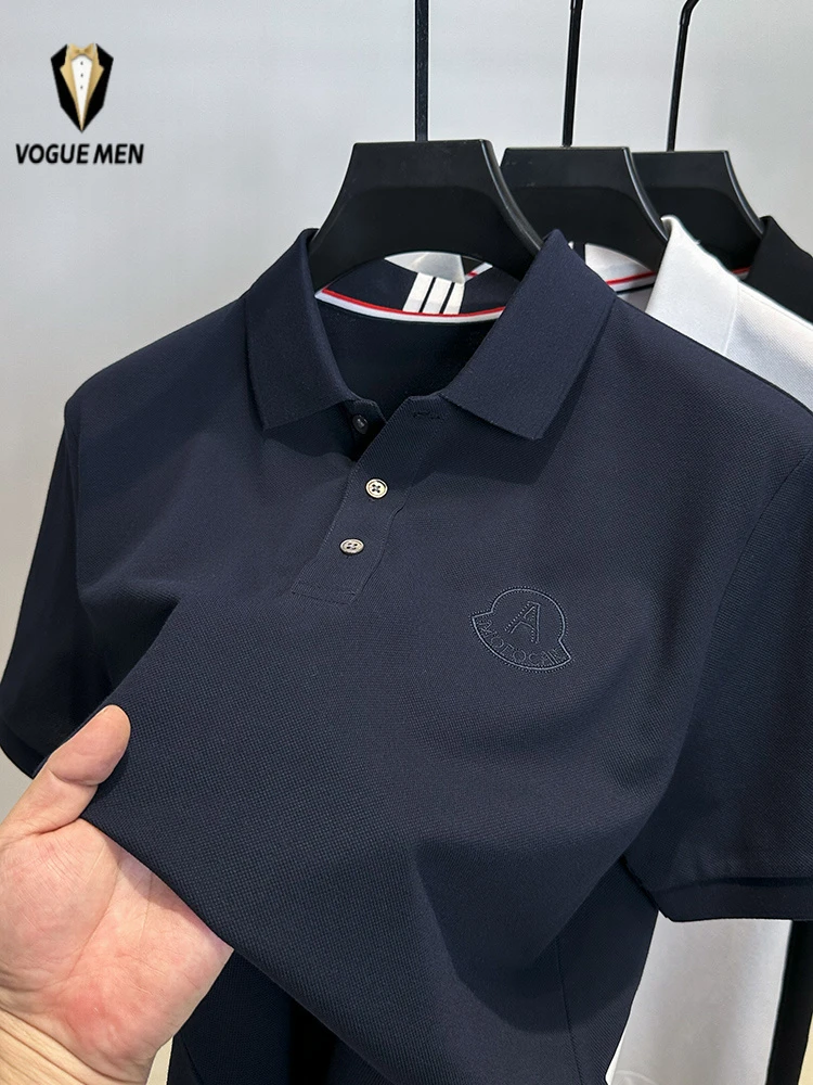 2025新款男士品牌刺绣100%纯棉polo衫男短袖夏季宽松藏青色上衣