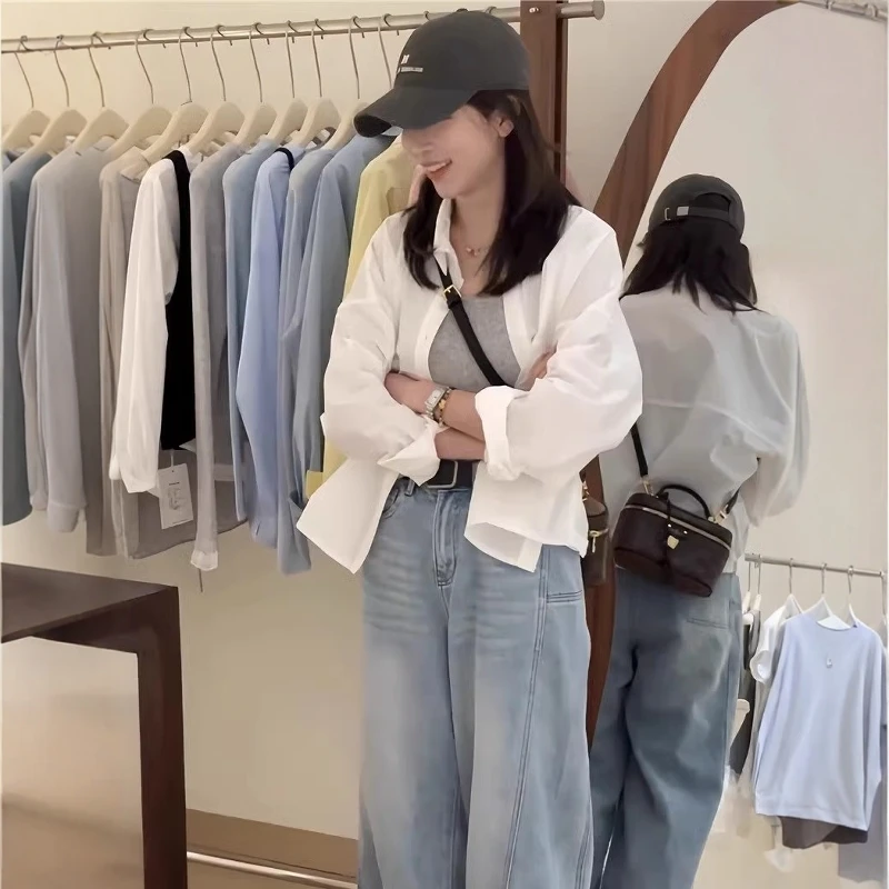 防晒衬衫女长袖春季新款韩版宽松高级感洋气小个子上衣打底衫2025