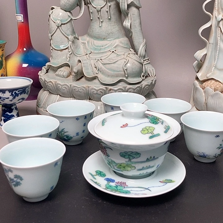 旧藏斗彩茶盏一套