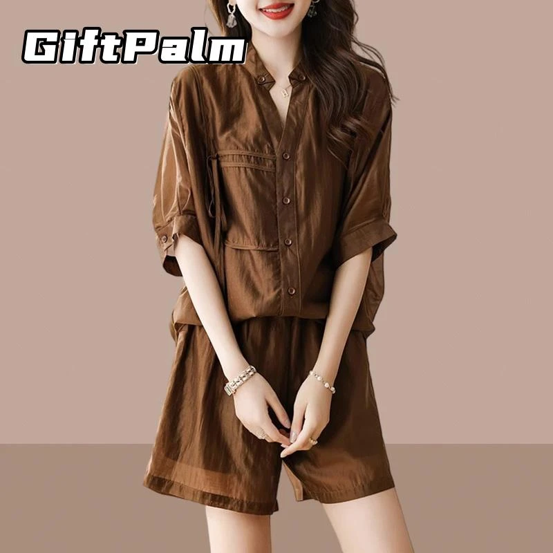 GiftPalm时尚两件套女夏时尚洋气轻薄小个子高级感短裤清爽两件套