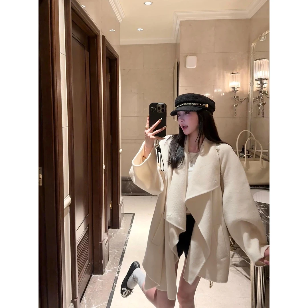区区欧阳荡领羊毛双面呢大衣女冬季高级感短款呢子小个子毛呢外套
