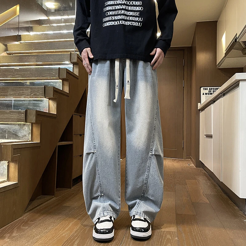 春季男士阔腿裤立体剪裁日系潮流高街裤子牛仔裤男