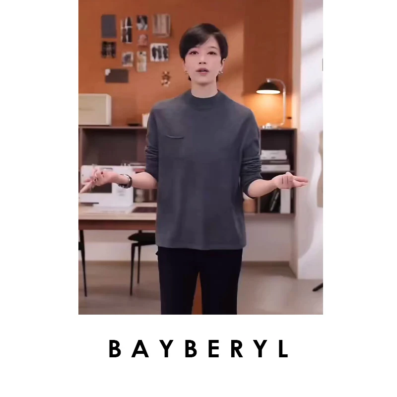 BAYBERYL老贝入秋刚需*长/短袖半高领口袋秋针织衫ZZS5H0621-9/10