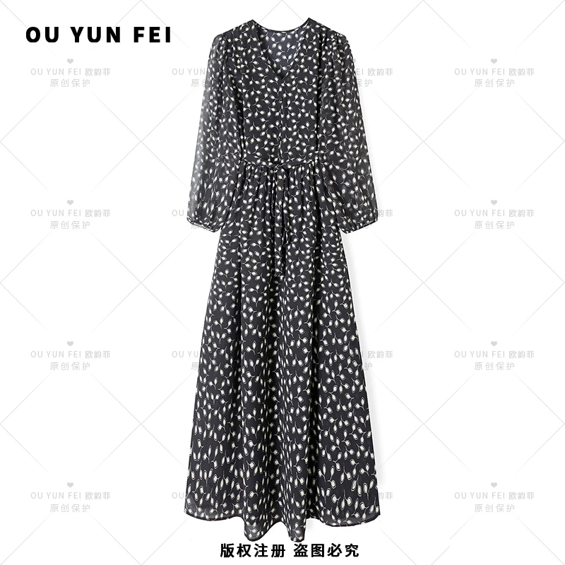 高级感连衣裙女新款气质显瘦穿搭时尚洋气印花长裙HY1303