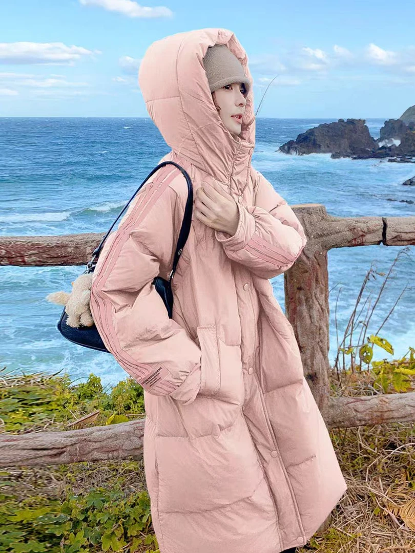 （假一赔三）时尚休闲保暖韩版冬季加厚连帽宽松长款羽绒服24052/BC