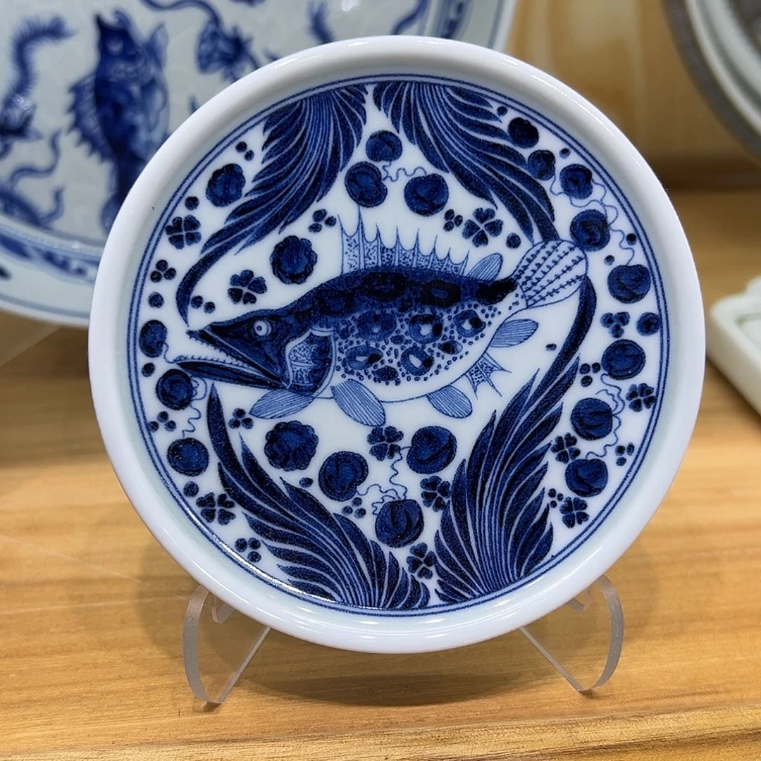 桑***果青花仿元鱼藻纹5件套