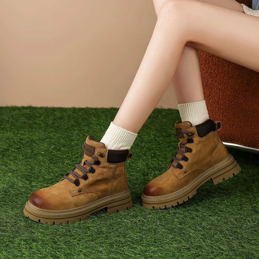 休闲百搭真皮复古厚底英伦风高帮大黄靴【LP】