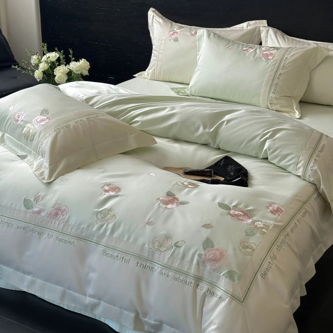 【沁山茶】全棉A类高档重工刺绣绣花四件套床上用品