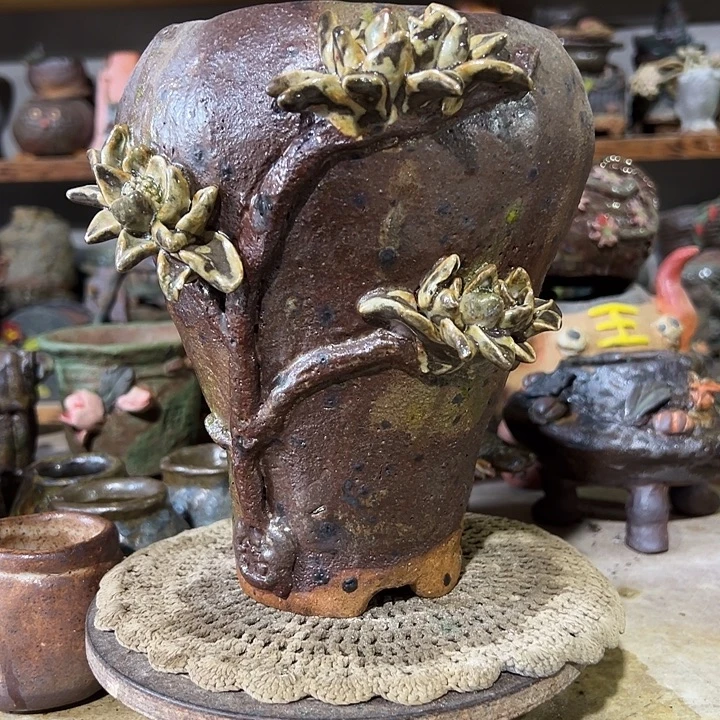 手工粗陶高温花盆