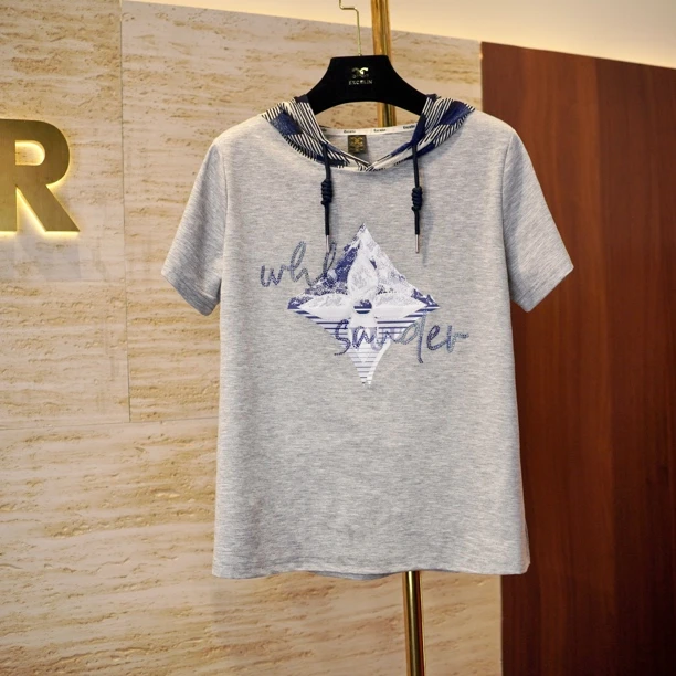 雪山logo带帽短袖】夏季新款高档洋气穿搭显瘦女士连帽T恤出行帽衫