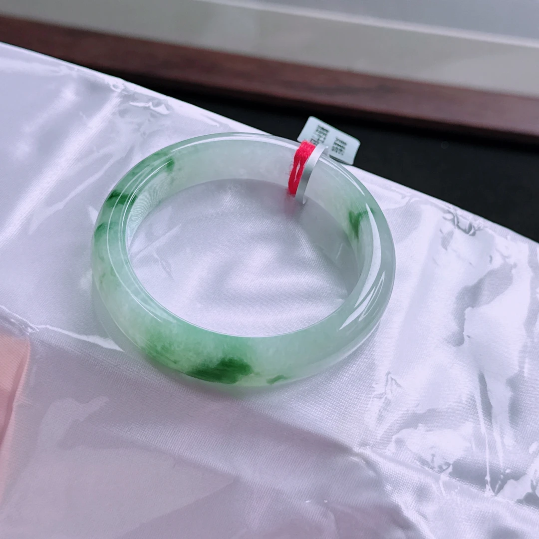 天然缅甸翡翠A货玉手镯冰飘花52圈正圈