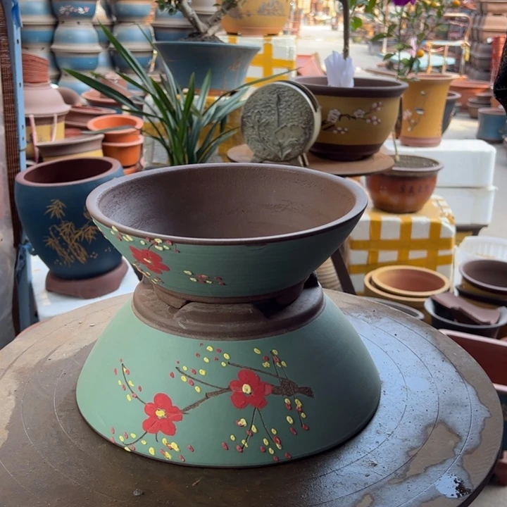 紫砂绿点彩斗盆中小 口径大26×12小22×8