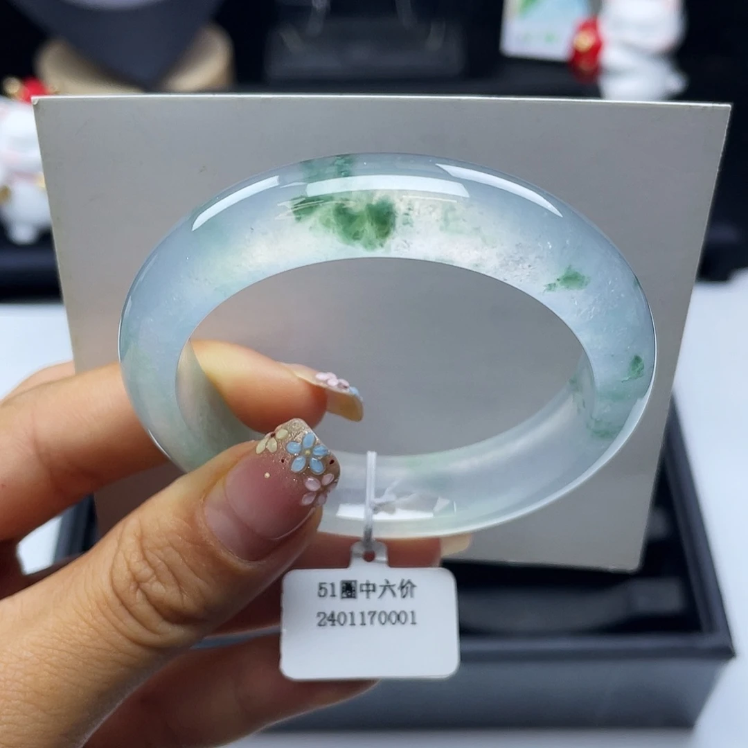 翡翠手镯未镶嵌51冰飘花正圈
