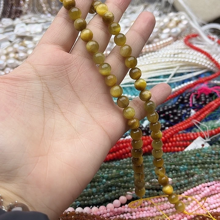 玛瑙/玉髓未镶嵌珠宝半成品一条6mm左右金虎眼石