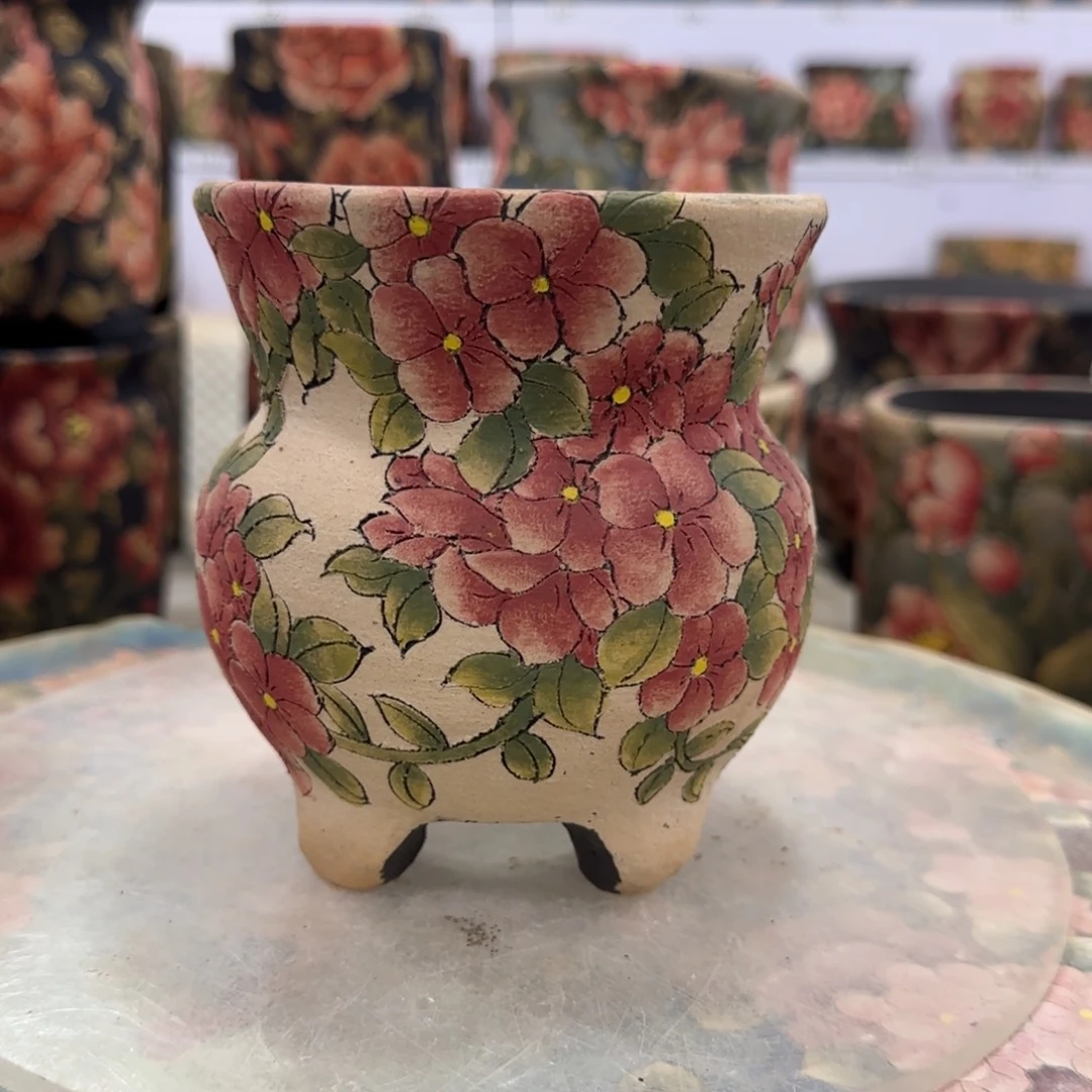 紫砂花盆精品多肉手绘花盆