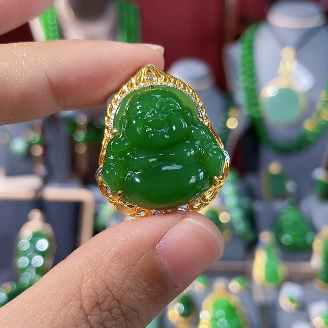 和田玉（碧玉）18K金镶嵌颈饰