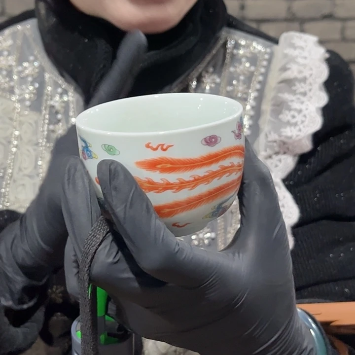 景德镇高温陶瓷泛红凤纹杯