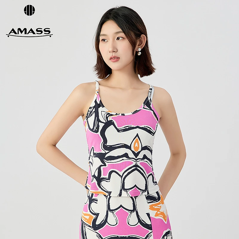 阿玛施AMASS 新款女装时尚简约质感细肩带无袖吊带背心上衣530078