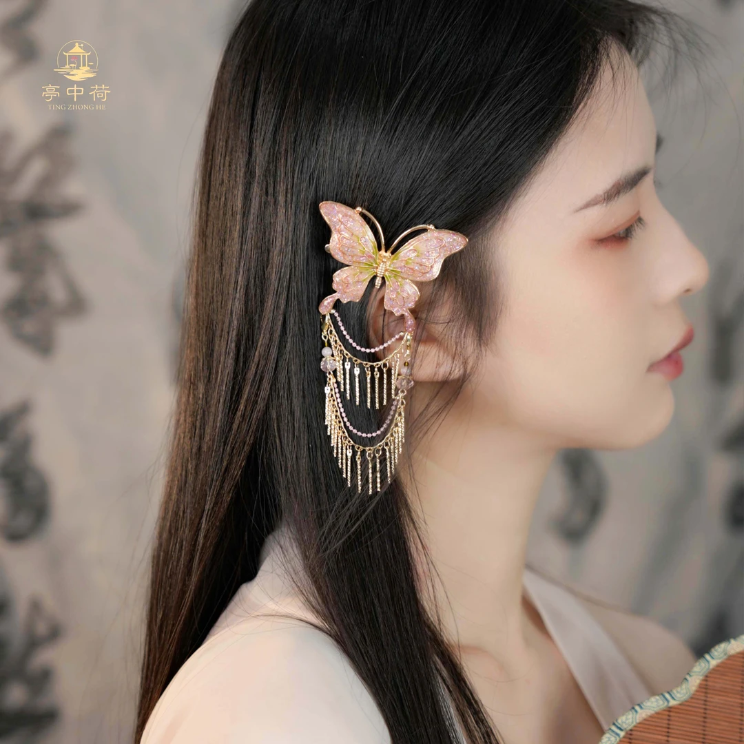 亭中荷 【 春日宴】蝴蝶边夹原创手作春天仙女手工超仙仙气百搭清新