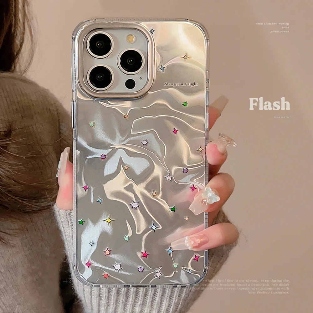 韩系星星水波纹iphone16手机壳苹果14promax高级13电镀12适用甜酷