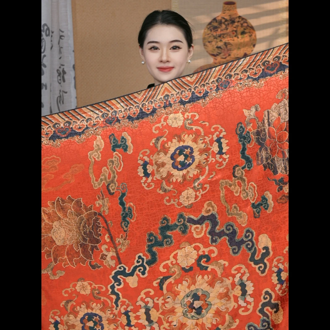 【吉祥八宝莲】140龟裂纹方巾国风双面香云大披肩送礼复古新款