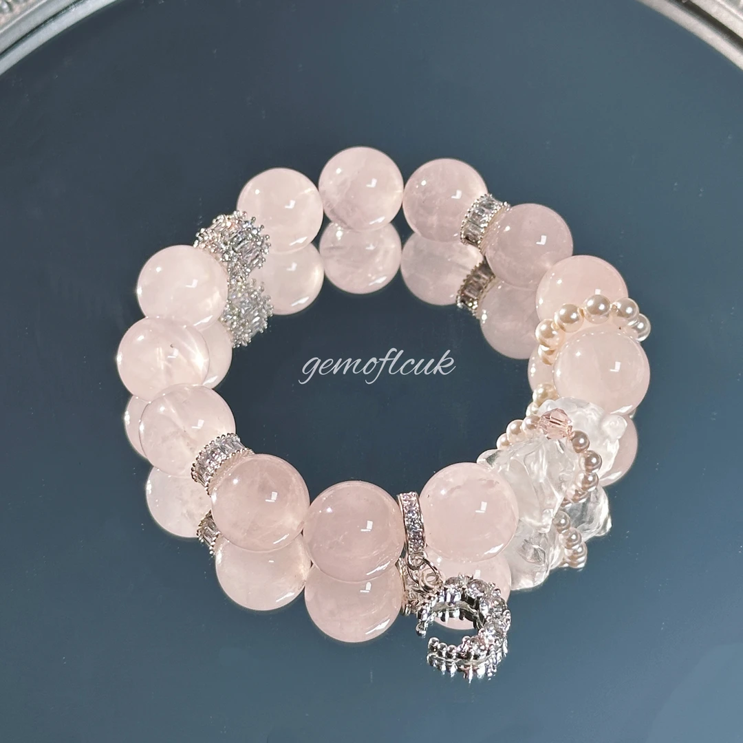 xy305［月牙湾湾］白水丑熊西柚马粉施家珠跑环施华洛水晶手串